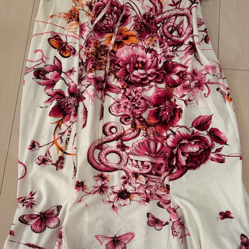 Roberto Cavalli Floral Halter Neck Dress - White and Pink Size XL - Picture 4 of 10